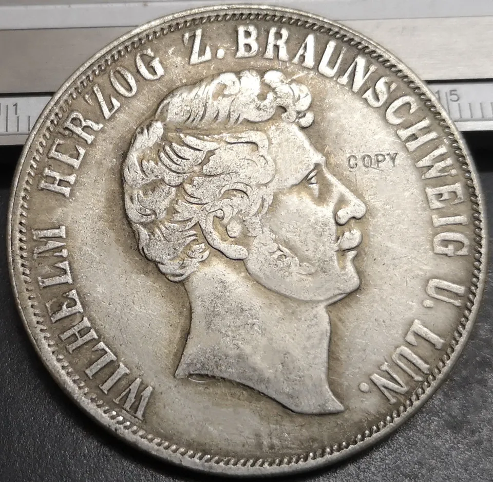1850 tyske stater (Brunswick-Wolfenbuttel) 2 Thaler - Wilhelm Kopi Sølv Mønt