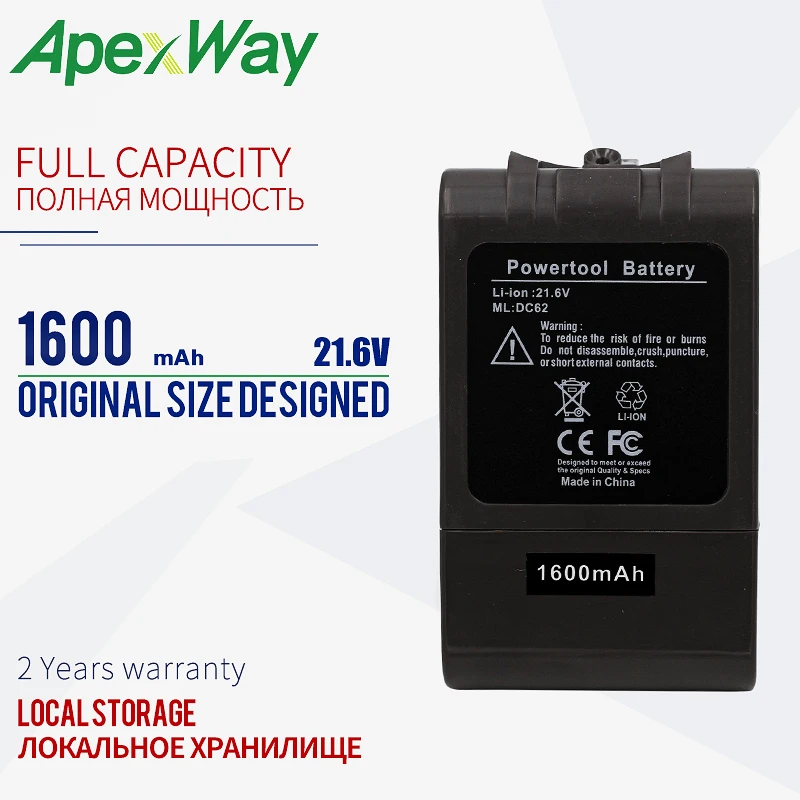 ApexWay 21.6 V Li-ion Batteri til V6 DC61 DC62 DC72 DC58 DC59 DC72 DC74 965874-02 SV09 SV07 SV03 SV04 SV06