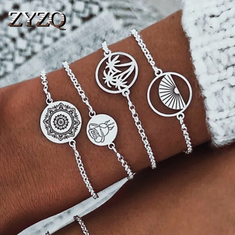 ZYZQ Nye Ankomst Vintage Kvinder-Armbånd-Sæt Simple Metal Tilbehør Med Runde Symbol Gave Kæde Armbånd For Kæreste