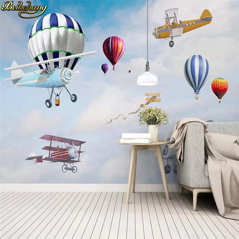 Beibehang Brugerdefineret baggrund vægmaleri Nordisk minimalistisk hånd-malet tegnefilm fly ballon børn værelses baggrund wall paper