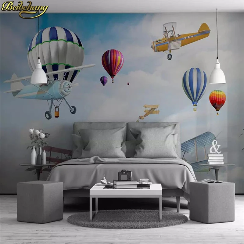Beibehang Brugerdefineret baggrund vægmaleri Nordisk minimalistisk hånd-malet tegnefilm fly ballon børn værelses baggrund wall paper