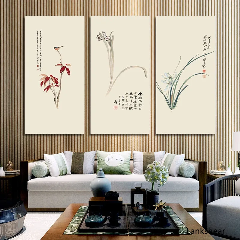 Nye Chiness Style Flower Lærred Maleri Plakater Og Prints Væg Kunst, Lærred Hjem Dekoration Til Stuen Guadros Kunst