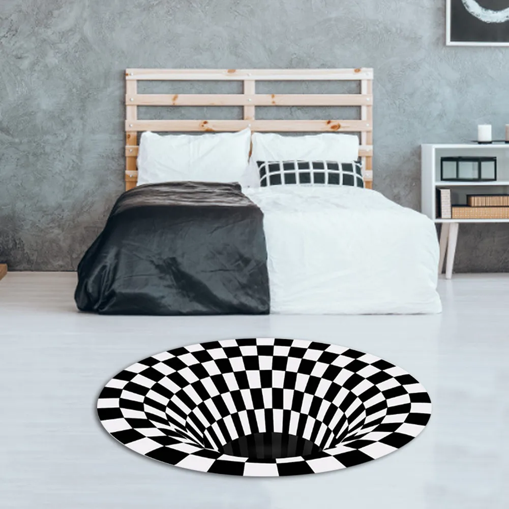 Runde Sort Hvide Grid Tæppe 3D-Illusion Vortex Værelse Soveværelse Anti-Slip gulvmåtter Hjem Tæppe Tæpper