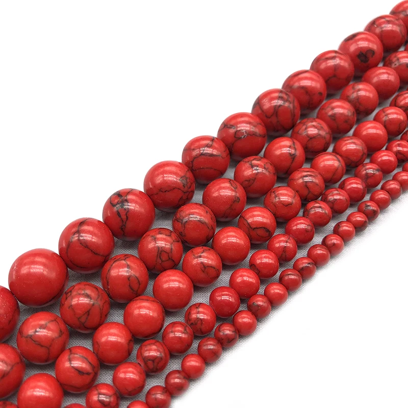 Howlite Red calaite Syntetiske Sten Rund kugle 4/6/8/10/12MM Løse perler til smykker Fund at gøre DIY armbånd