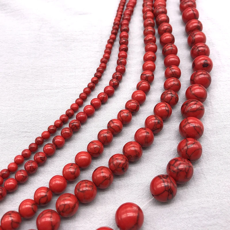 Howlite Red calaite Syntetiske Sten Rund kugle 4/6/8/10/12MM Løse perler til smykker Fund at gøre DIY armbånd