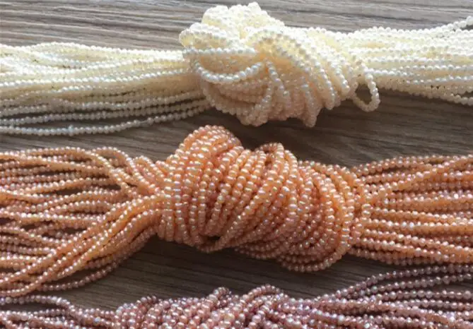3 Rækker 3-4mm hvid pink lilla perle-perler halskæde Naturlige ferskvands perle Kvinder Smykker 35cm 42cm 14inch 17inch