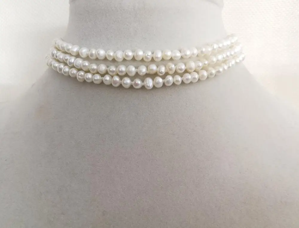 3 Rækker 3-4mm hvid pink lilla perle-perler halskæde Naturlige ferskvands perle Kvinder Smykker 35cm 42cm 14inch 17inch