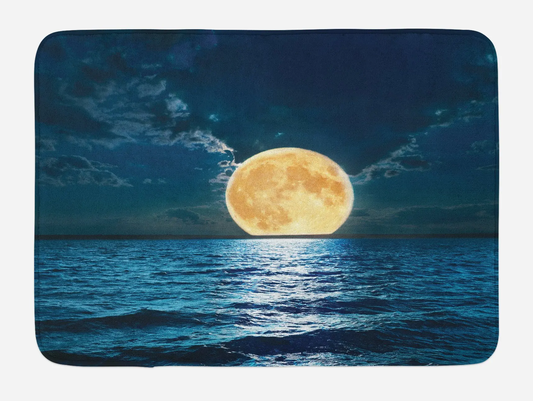 Ocean bademåtte, Super Månen Over Havets Overflade Midnat Udsigt Drømmende Mystisk Billede, Print, Lækkert Badeværelse Indretning Måtten med Non-Slip