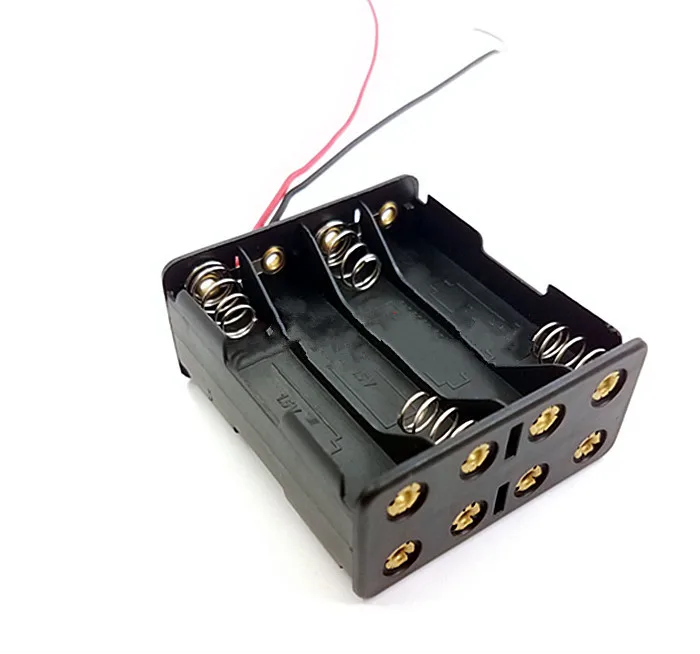 Sort Plast 8 X 1,5 V AAA-Back to Back-DIY-Klip Batteri Holder Storage Box 4-slot Med Ledning Fører 12V AAA-Batterier Sag