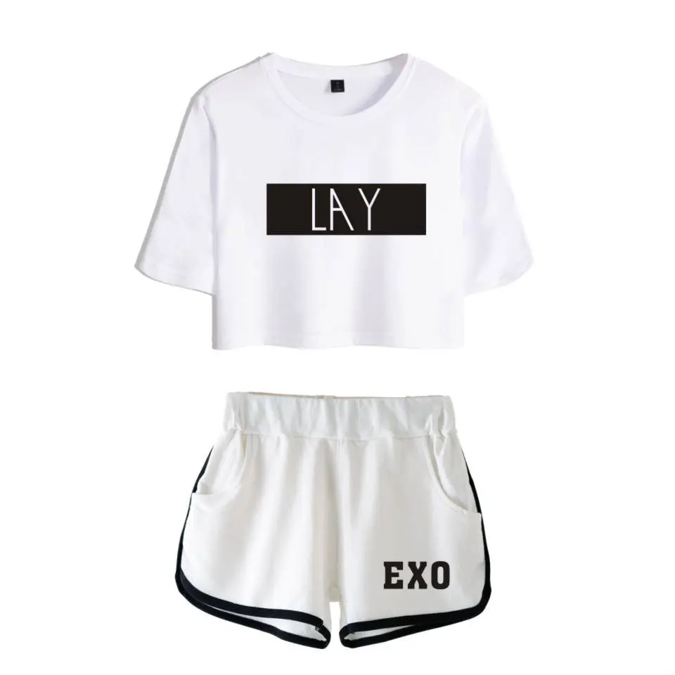 EXO Sommer Cool Kvinder er To-delt Sæt Print Casual WINGER T-shirt&shorts Sæt Sexy Style Træningsdragt For Kvinder Plus Størrelse 2XL