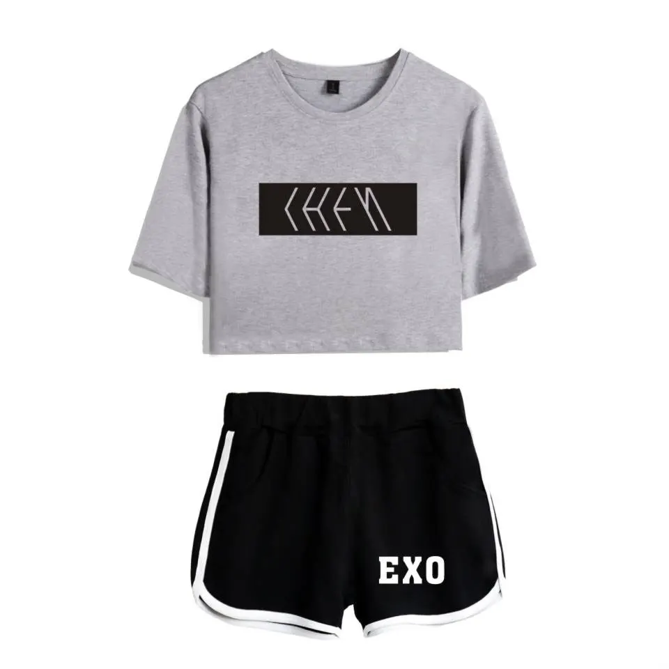 EXO Sommer Cool Kvinder er To-delt Sæt Print Casual WINGER T-shirt&shorts Sæt Sexy Style Træningsdragt For Kvinder Plus Størrelse 2XL
