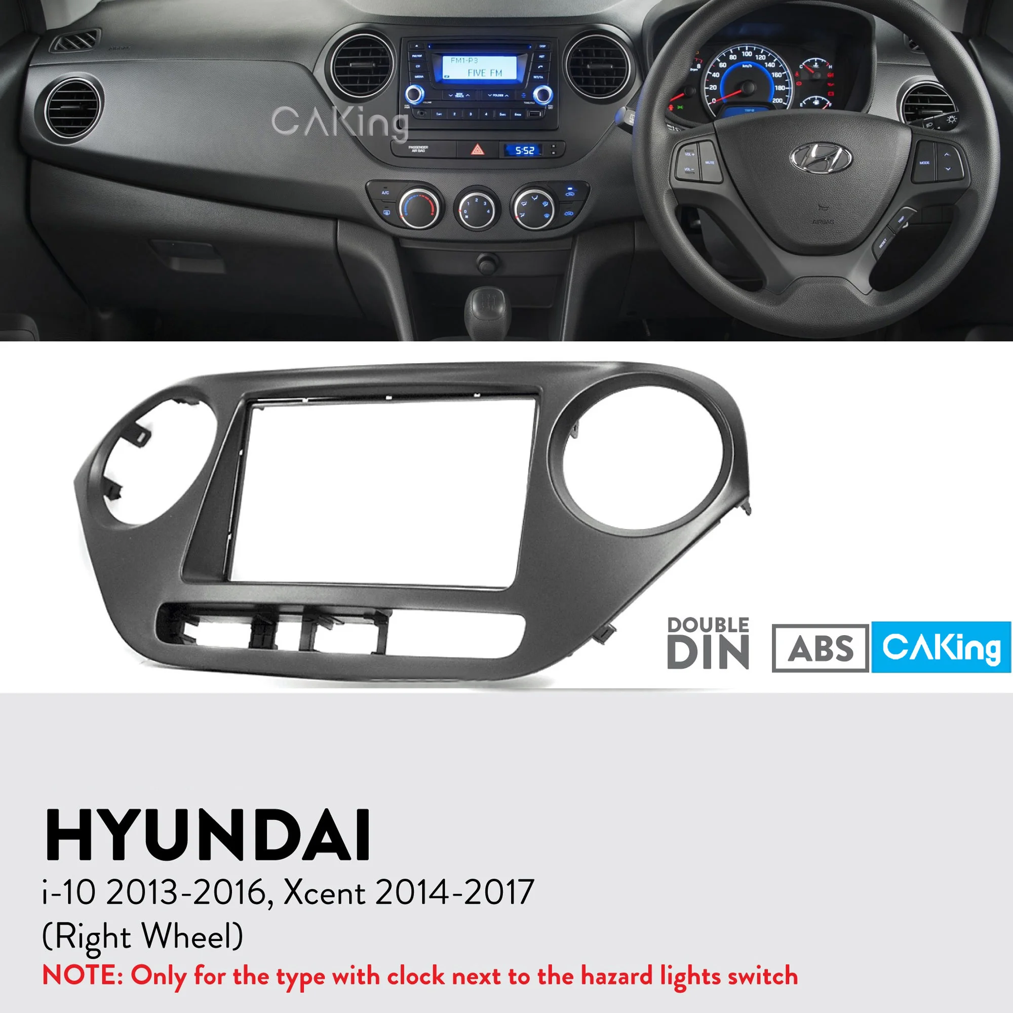 Car Fascia Radio Panel for HYUNDAI i-10 2013-2016, Xcent-2017 (Højre Hjul) Dash Kit Installere Facia Plate Tilpasse Dække Bezel