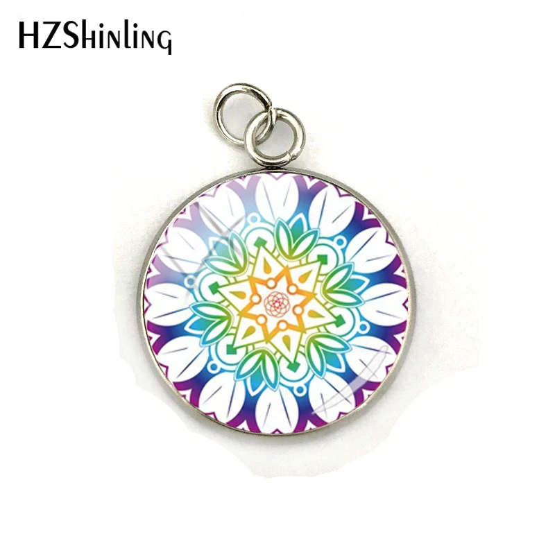Skønhed Lyse Farverige Mandala Smykker Charms Glas Facetslebet Blomsten af Liv Rustfrit Stål Belagt Vedhæng Tilbehør Gaver