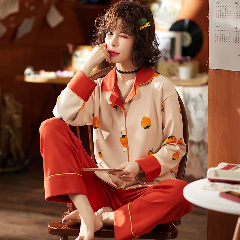 Efterår og Vinter Kvinder langærmet Plus Size Pyjamas, Bomuld Søde Enkle koreansk Stil Frisk Hjem Bære Passer Pyjama Sexet Femme