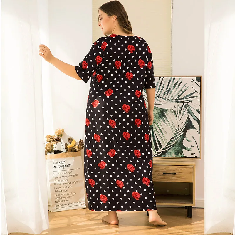 Kvinders Tøj Hjem Homewear Kjole Plus Size Blomster Pajiamas Korte Ærmer Nattøj 2021 Nye 4XL Plus Size Løs Pajiamas