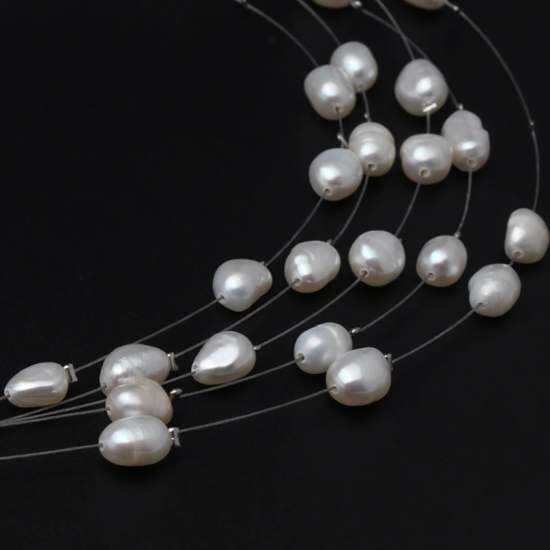 Ægte Ferskvands-Multilagsbelægning Choker Perle Halskæde Kvinde,bryllup Mode Naturlige Perle Halskæde Piger Gave