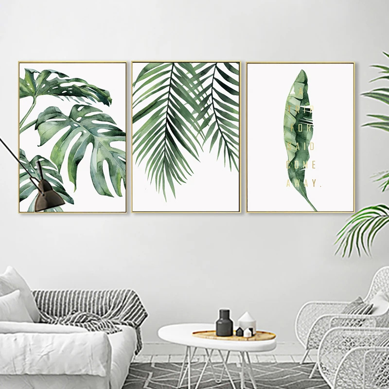 Tropiske Planter Plakat Skandinavisk Stil med Grønne Blade Dekorative Billede Moderne Kunst på væggene Malerier til stuen i Hjemmet Indretning