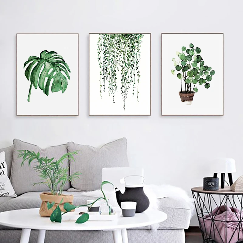 Tropiske Planter Plakat Skandinavisk Stil med Grønne Blade Dekorative Billede Moderne Kunst på væggene Malerier til stuen i Hjemmet Indretning