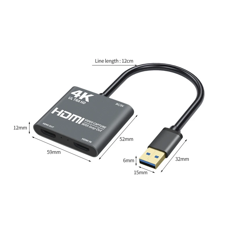 Capture Kort 4K USB2.0 til HDMI HD Video Capture-Kort 1080P med Loop Output til Spil, Undervisning, Videokonferencer