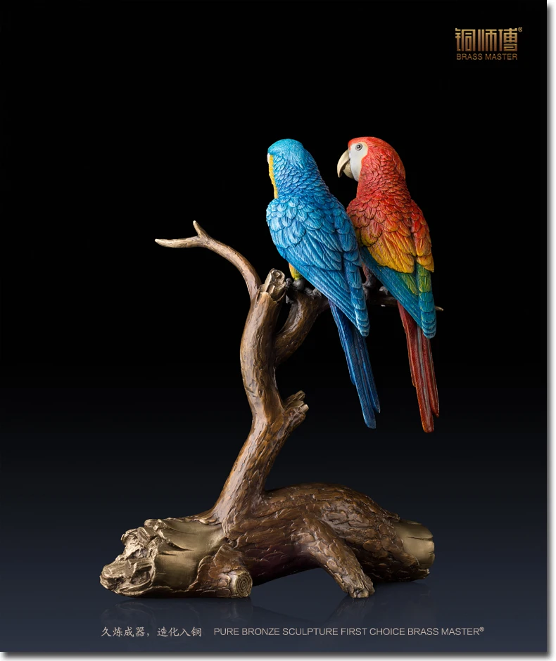 Unik kunst # TOP KUNST 2020 hjem kontor bedste Dekoration 3D levende papegøjer fugl KUNST bronze statue skulptur # 32 CM STOR