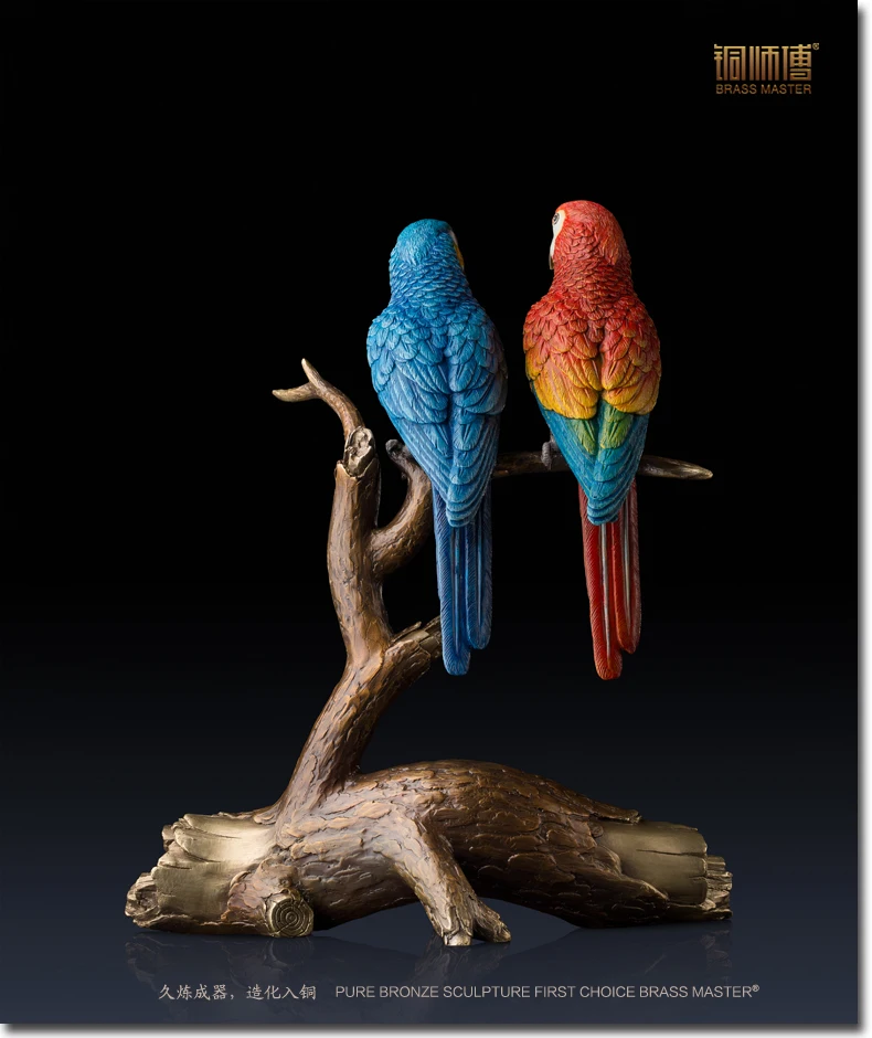 Unik kunst # TOP KUNST 2020 hjem kontor bedste Dekoration 3D levende papegøjer fugl KUNST bronze statue skulptur # 32 CM STOR