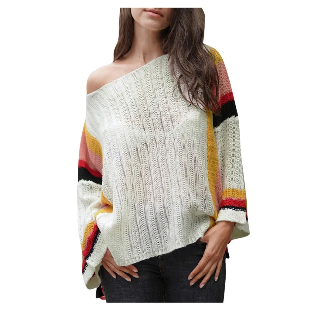 Kvinder Patchwork Sweater Colorblock Lange Ærmer Vinter Pullover Vintage Stilfulde Strikkede Trøjer Mode Blød Varm sweater Toppe