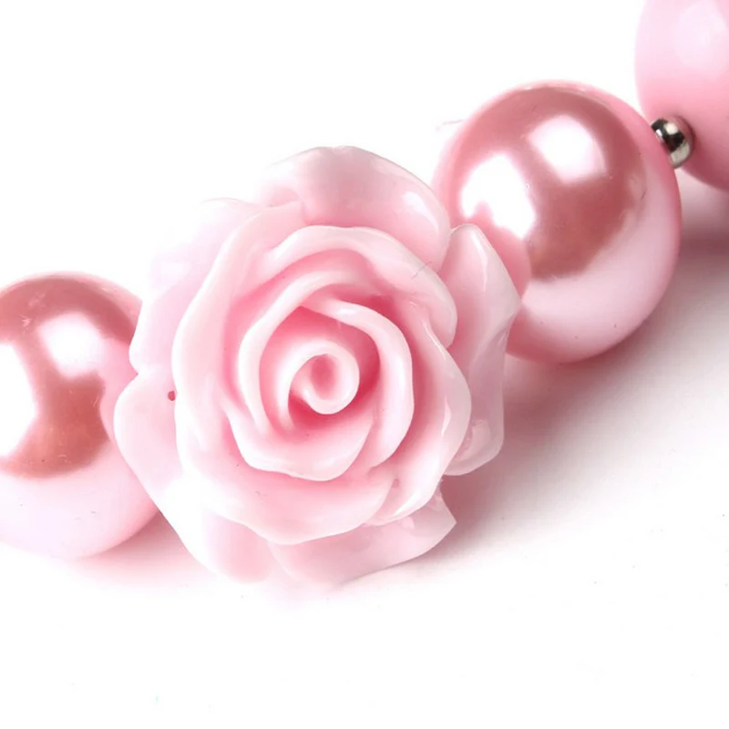 Piger Sød Gave Pink Rose Blomst Charme Chunky Bubblegum Halskæde Miljømæssige Sikker Akryl Perler Strand Smykker Tilbehør