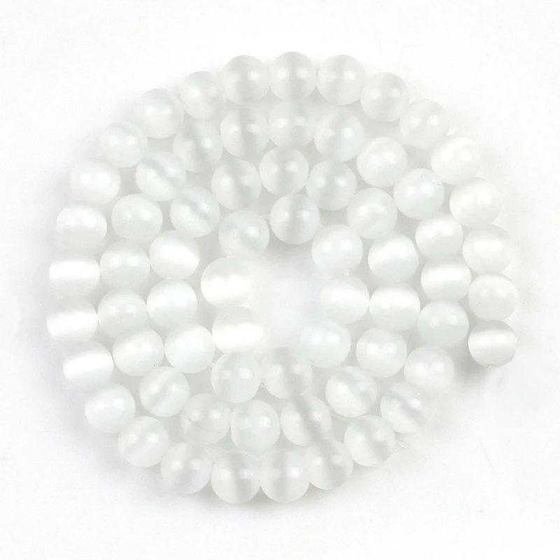 Engros Stilfulde Naturlige Hvidt Glasagtig Cat-eye Sten Runde Perler til gør det selv Smykker at Gøre Armbånd, Halskæder 15