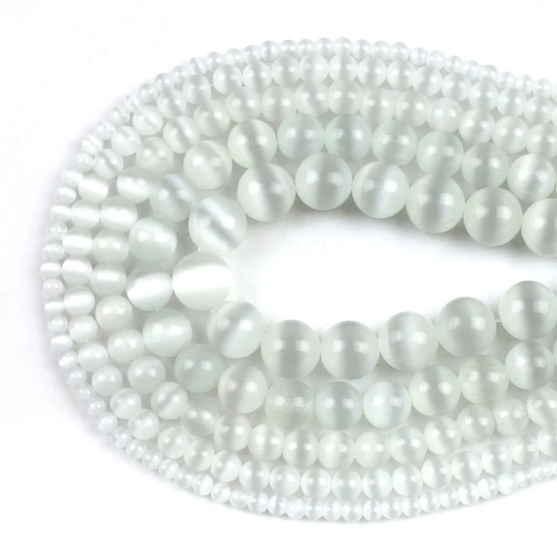 Engros Stilfulde Naturlige Hvidt Glasagtig Cat-eye Sten Runde Perler til gør det selv Smykker at Gøre Armbånd, Halskæder 15