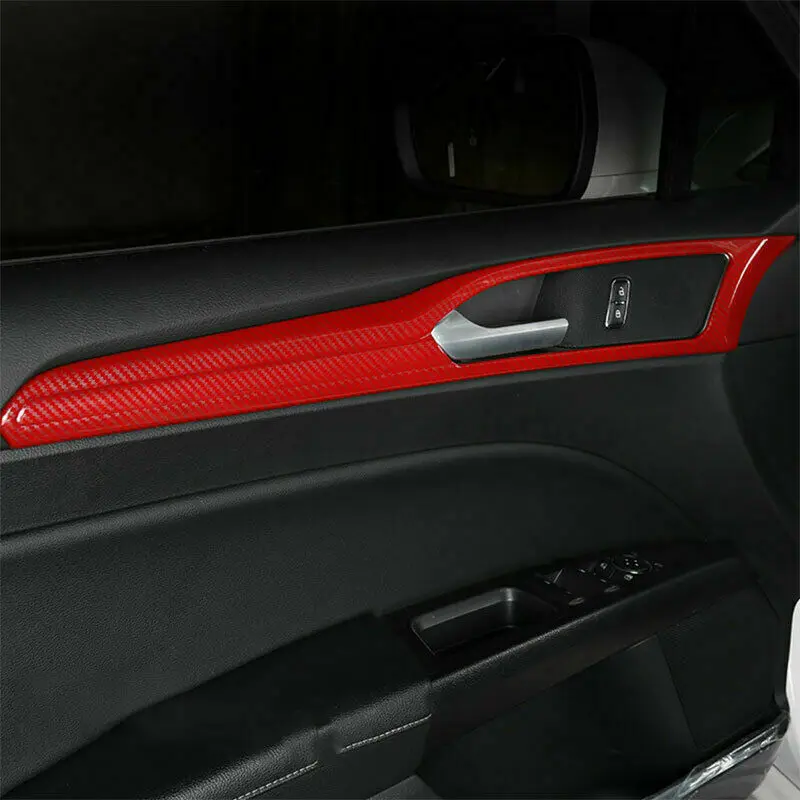 Red Carbon Fiber Indvendige dørhåndtag Panel Strip Frame Cover Trim for Ford Fusion Mondeo 2013-2020 Indretning Tilbehør