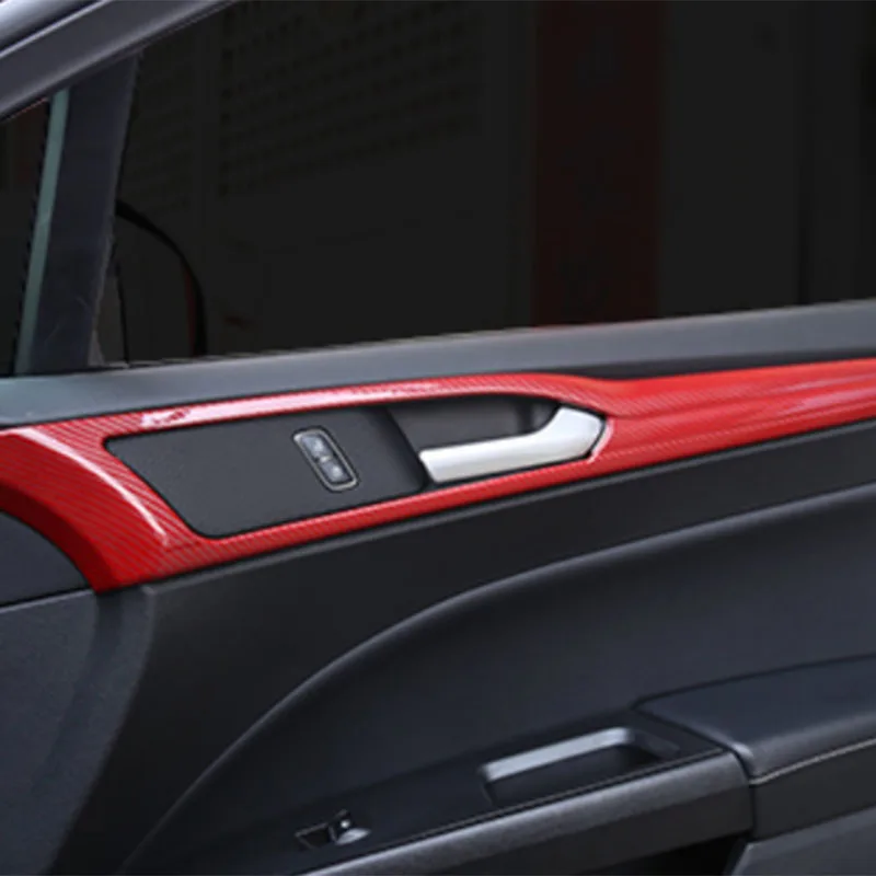 Red Carbon Fiber Indvendige dørhåndtag Panel Strip Frame Cover Trim for Ford Fusion Mondeo 2013-2020 Indretning Tilbehør