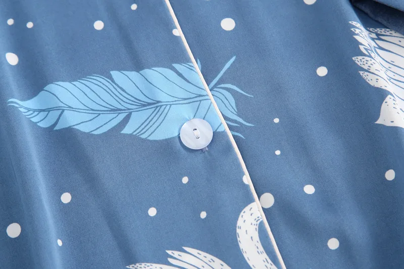 Efteråret Nye Is Silke Pyjamas Sæt Kvinders langærmet Tynd Silke Mode todelt Dragt Print Mode Pyjamas