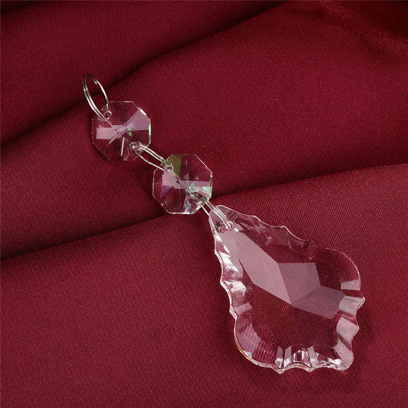 50mm Crystal Maple Leaf Med 14mm Ottekant Perler Guirlander Strand med Klart Glas, Krystal Lysekrone Vedhæng Bryllup Fest Dekoration