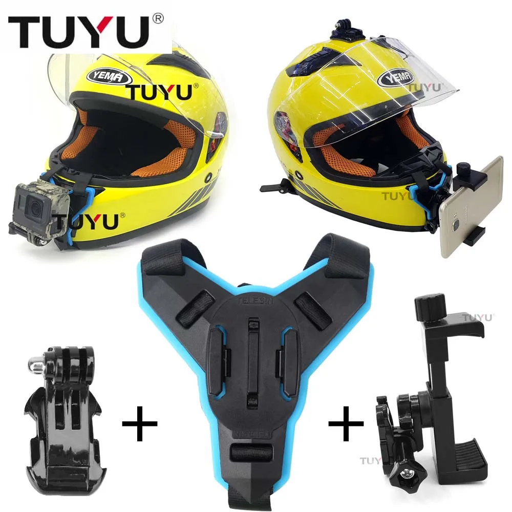TUYU Action Kamera Motorcykel Hjelm Hage Beslag Hage Mount Adapter til GoPro Hero 9 8 7 6 5 4 Yi 4K SJCAM Til Iphone Huawei