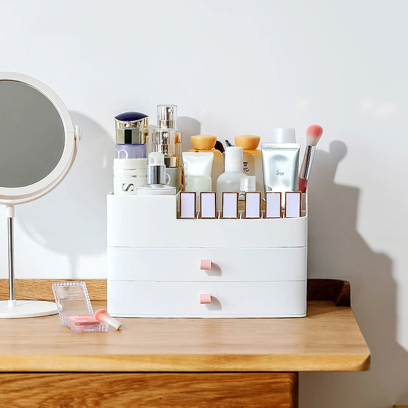 Makeup Organizer Rangement Maquillage Kosmetiske Storage Box Desktop Skuffe Sovesal Husstand Tabel støvtæt органайзер Kurv
