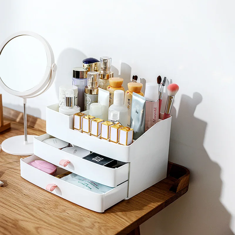 Makeup Organizer Rangement Maquillage Kosmetiske Storage Box Desktop Skuffe Sovesal Husstand Tabel støvtæt органайзер Kurv
