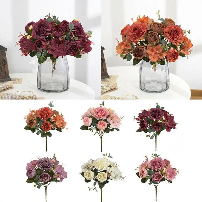 Smuk Hortensia Roser, Kunstige Blomster Til Hjemmet Bryllup Kvalitet Dekorationer Høj Efteråret Falske Mousse Buket Blomster Pe G5F5