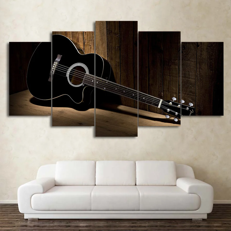 Modulære Plakat Wall Art Canvas HD Trykt Hjem Indretning Soveværelse Ramme 5 Stykker Musik Guitar Maleri Moderne Vintage Billeder