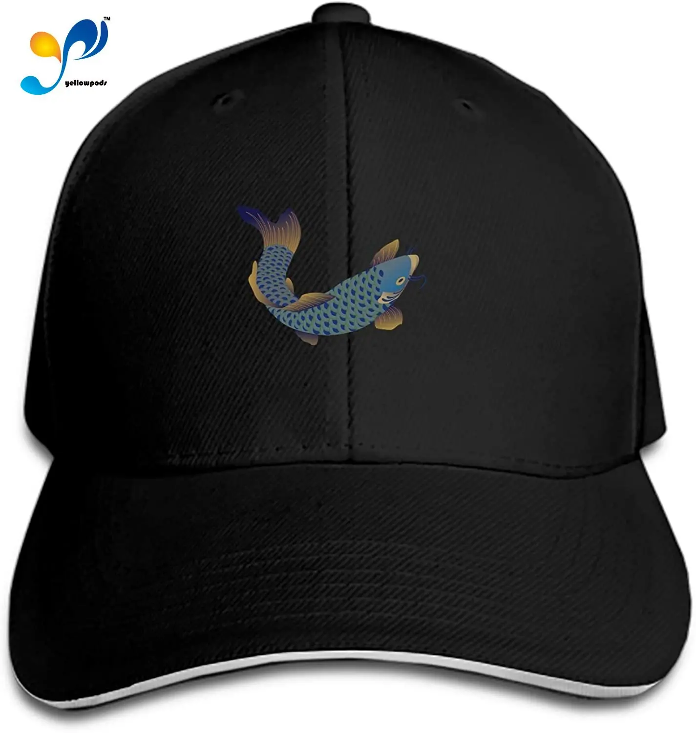 Fisk Vand Unisex Vasket Twill Baseball Cap Justerbar Toppede Sandwich Hat