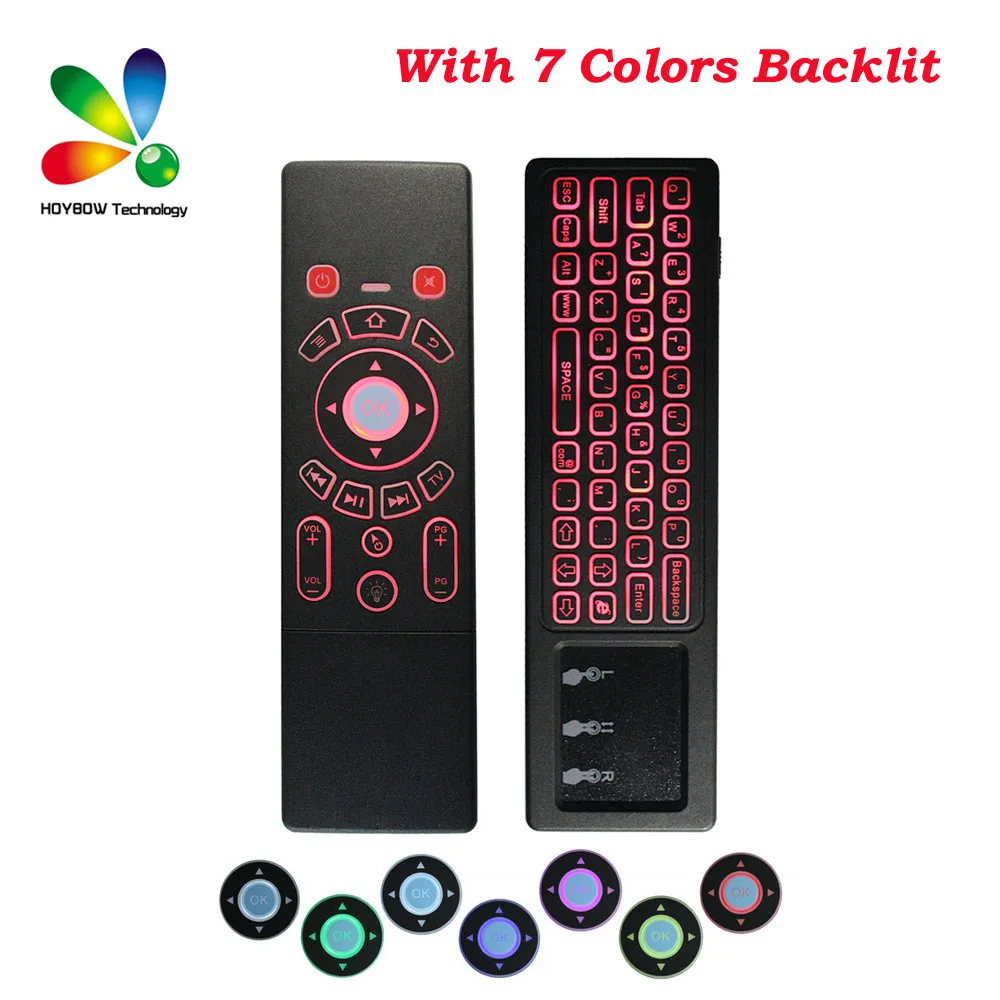 Flyve Air mouse T6 7 Farver Baggrundsbelyst Trådløst Tastatur og touchpad-Fjernbetjening til Smart TV, Android TV Box mini-PC HTPC Projektor