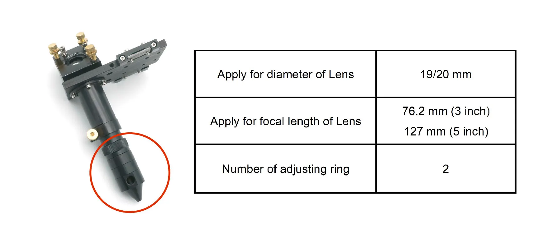 Laser Hoved for at Fokusere Objektivet Dia. 19 & 20 mm FL127mm Spejl 25mm Mount til Laser Gravering skæremaskine