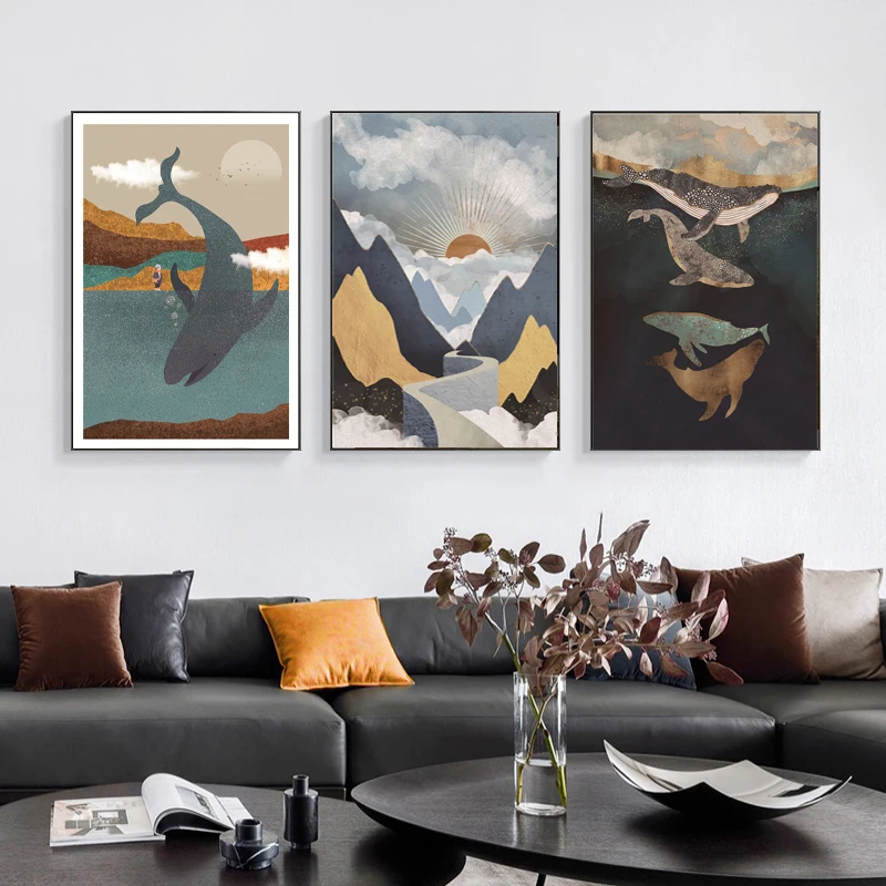 Moderne Abstrakte Landskab Home Decor Nordiske Lærred Maleri Væg Kunst Mountain Sunrise Prints og Plakater til stuen