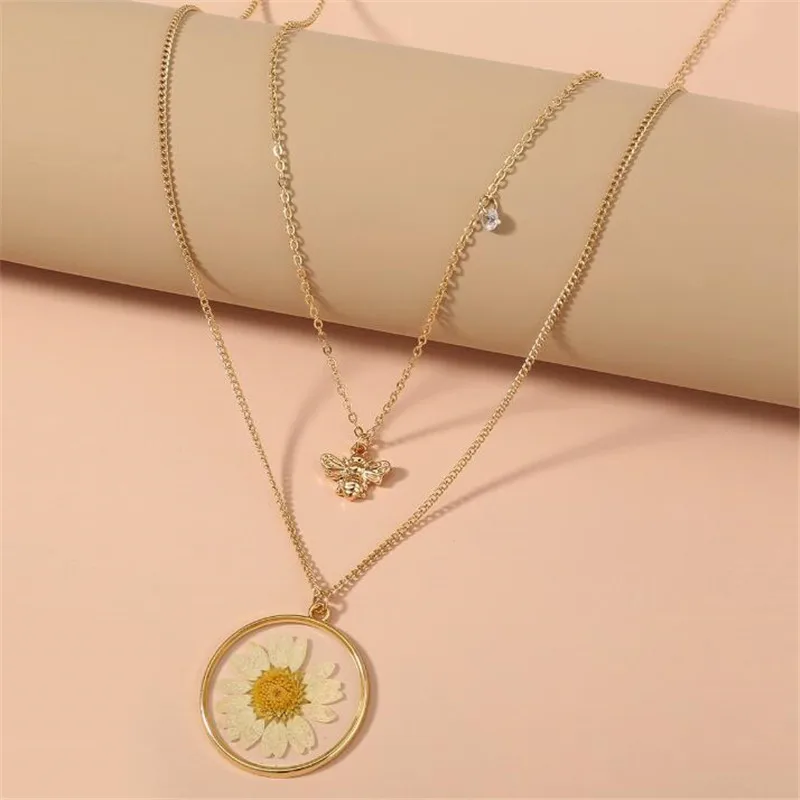 Multi-Lag Daisy Bee Kravebenet Kæde Halskæde Guld Halskæde til Kvinder Kreative Smykker Gave