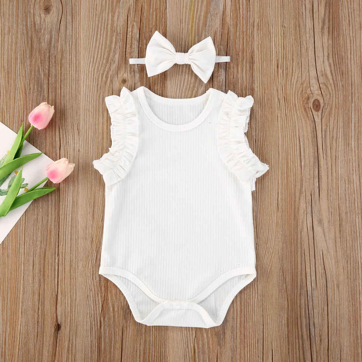 Mode Nyfødte Baby Buksetrold Piger 2STK Outfits Sæt Bomuld Solid Sparkedragt uden Ærmer Toppe +Pandebånd Sommer Tøj