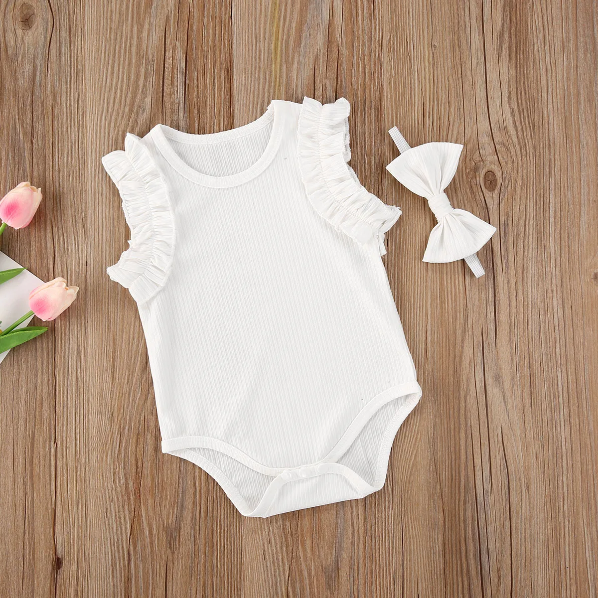 Mode Nyfødte Baby Buksetrold Piger 2STK Outfits Sæt Bomuld Solid Sparkedragt uden Ærmer Toppe +Pandebånd Sommer Tøj