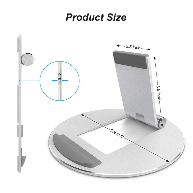Vmonv Aluminium Legering Disk Justerbar Desktop 4-12 tommer Tablet Telefonen Stå Bærbare Holder til iPhone X iPad Aircondition, Mini 1 2 3 4