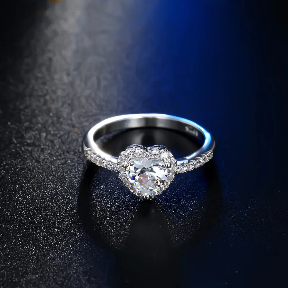 2019 Kvinder Sølv Forgyldt Crystal Kærlighed hjerteformet Ring til Bryllup Engagement Brude Bryllup Smykker Finger Smykker