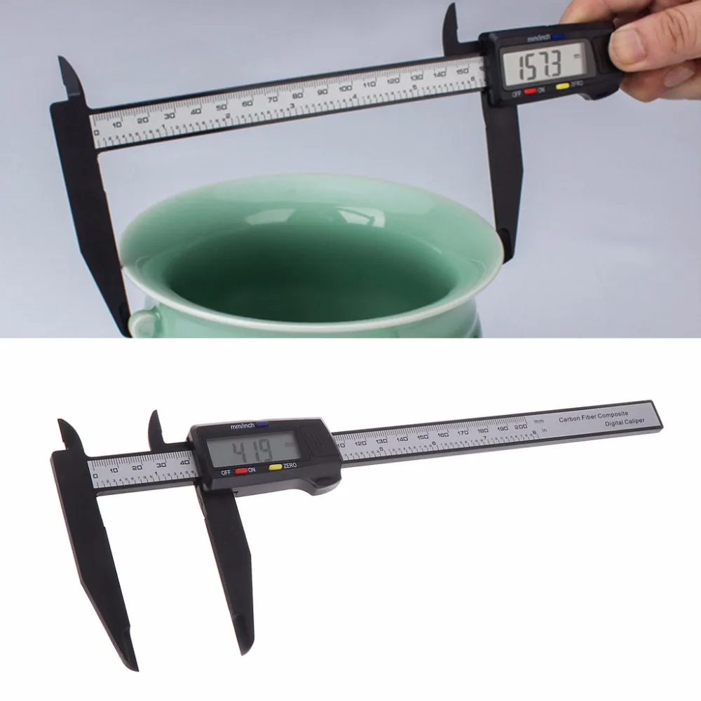 200MM 8 Tommer LCD-Digital Vernier Caliper Elektroniske Carbon Fiber Måle Mikrometer