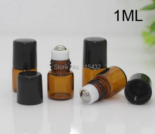 Engros-1ML 1/4 Dram Amber Roll på Glas og Flaske, 1ML Hætteglas, Lille Æterisk Olie Flaske + Metal Roller Ball 1200pcs/masse