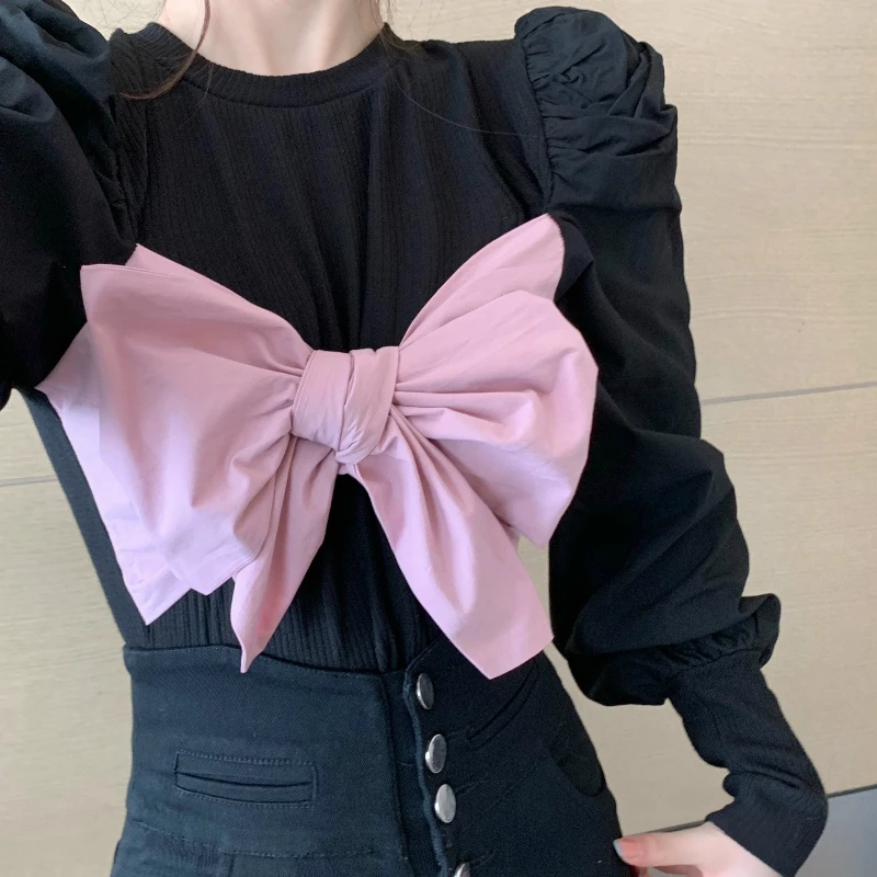 Kimotimo Bluse Shirt Kvinder 2020 Efteråret Lang Puff Ærmer Bue Kawaii Sød Chic Koreanske Toppe, Elegant Vintage Blusas De Mujer